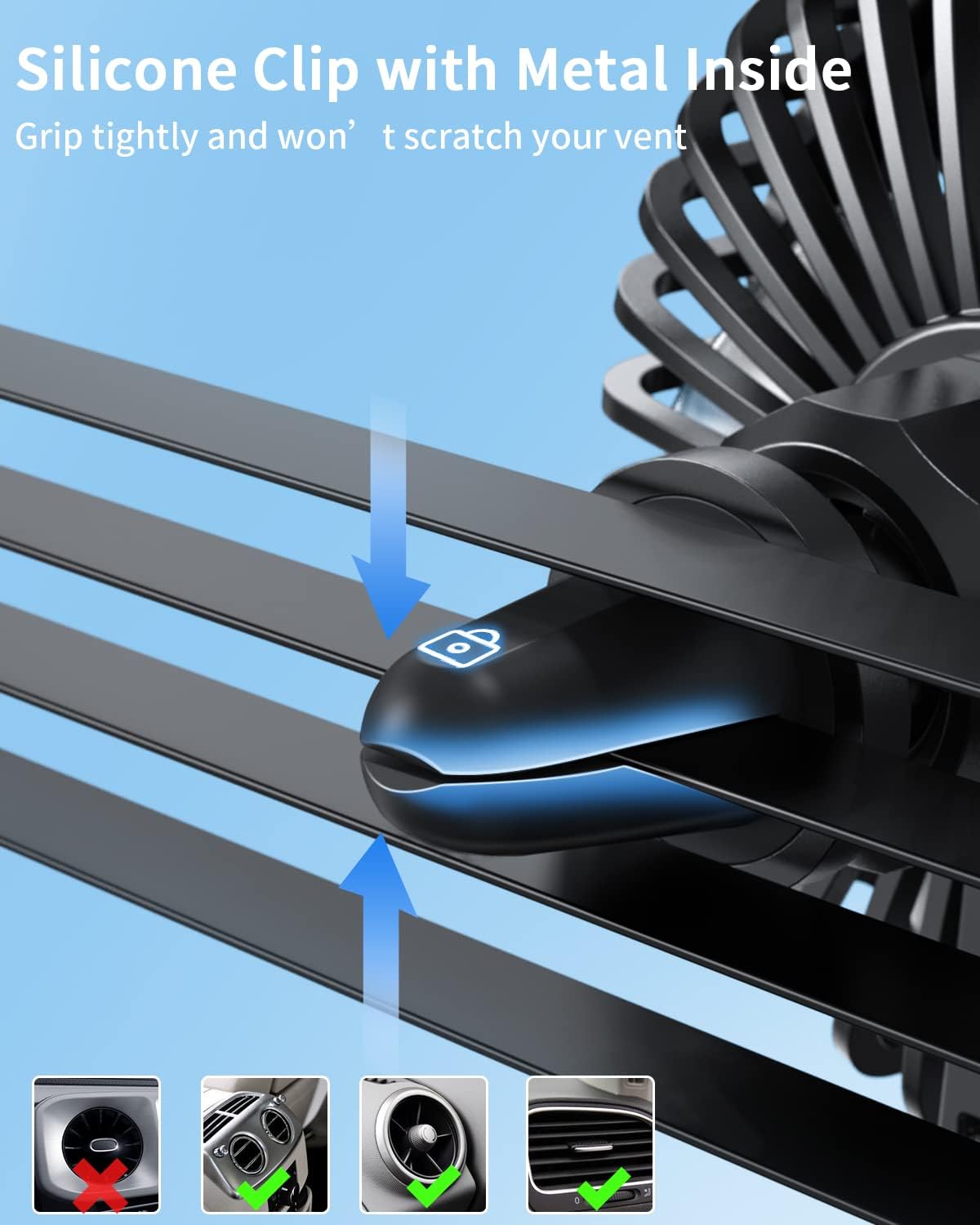 TriPole Car Fan USB Powered, 360°Rotation Portable Cooling Fan for Car Vent | 3-Speed USB Car Fan, Vent Clip Design, Powerful Wind, Quiet Brushless Motor, Air Circulation for Vehicle, Van, Truck, SUV, RV