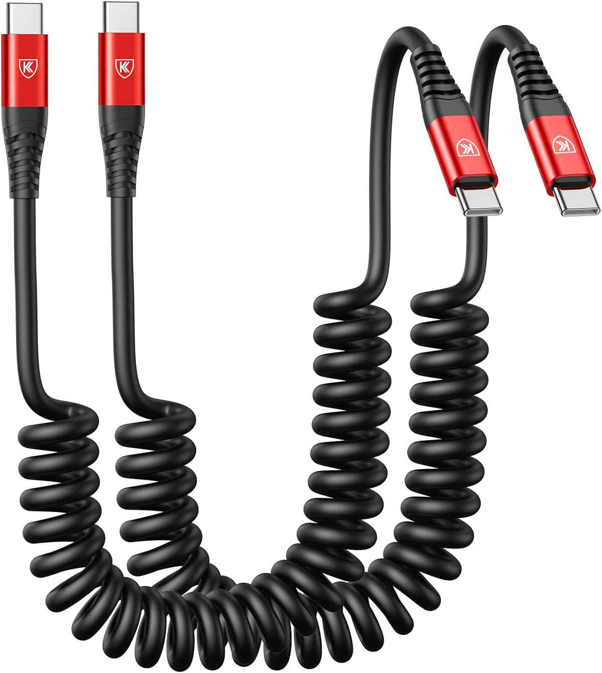 USB C Cable 3ft 2Pack USB C to USB C Charger Cable for Car, Coiled Type C | Fast Charging Cable for iPhone 17/16/15/Plus/Pro/Pro Max/MacBook Pro 2020/iPad Pro 2020/iPad Air 4/Samsung Galaxy S23-Red