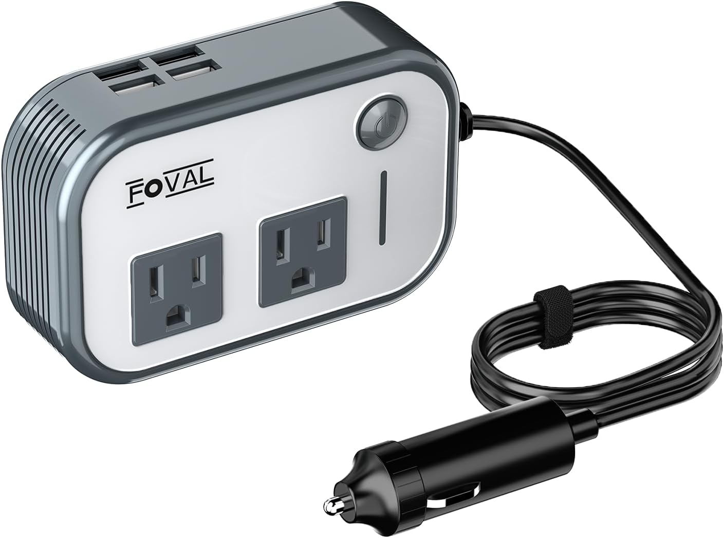 200W Car Power Inverter, FOVAL 12V DC to 110V AC Car Inverte with 4 USB Ports Car Outlet Adapter, Power Inverter for Vehicles, Car Plug Adapter Outlet for Laptop Computer Charger (Gray)