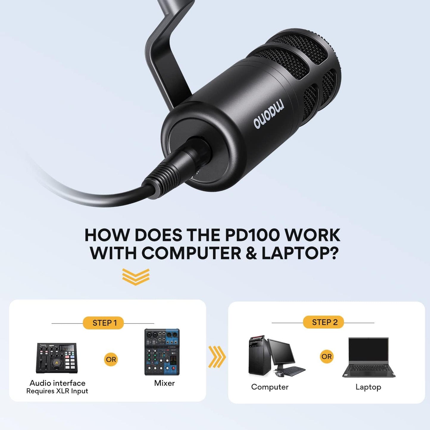 MAONO PD100 XLR Podcast Microphone, Cardioid Studio Dynamic Metal Desk Mic | Compatible with Audio Interface, Audio Mixer, Sound Card for Vocal Recording, Streaming, Voiceover, Music, Content Creation