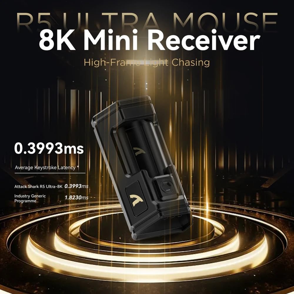 ATTACK SHARK R5Ultra 8K Carbon Fiber Wireless Gaming Mouse, Black | 42K DPI,PAW3950 MAX Sensor,39g Ultra-Lightweight,Nordic 52840 MCU Chip,Wired/BT/2.4GHz Wireless Programmable Mice for PC/Mac