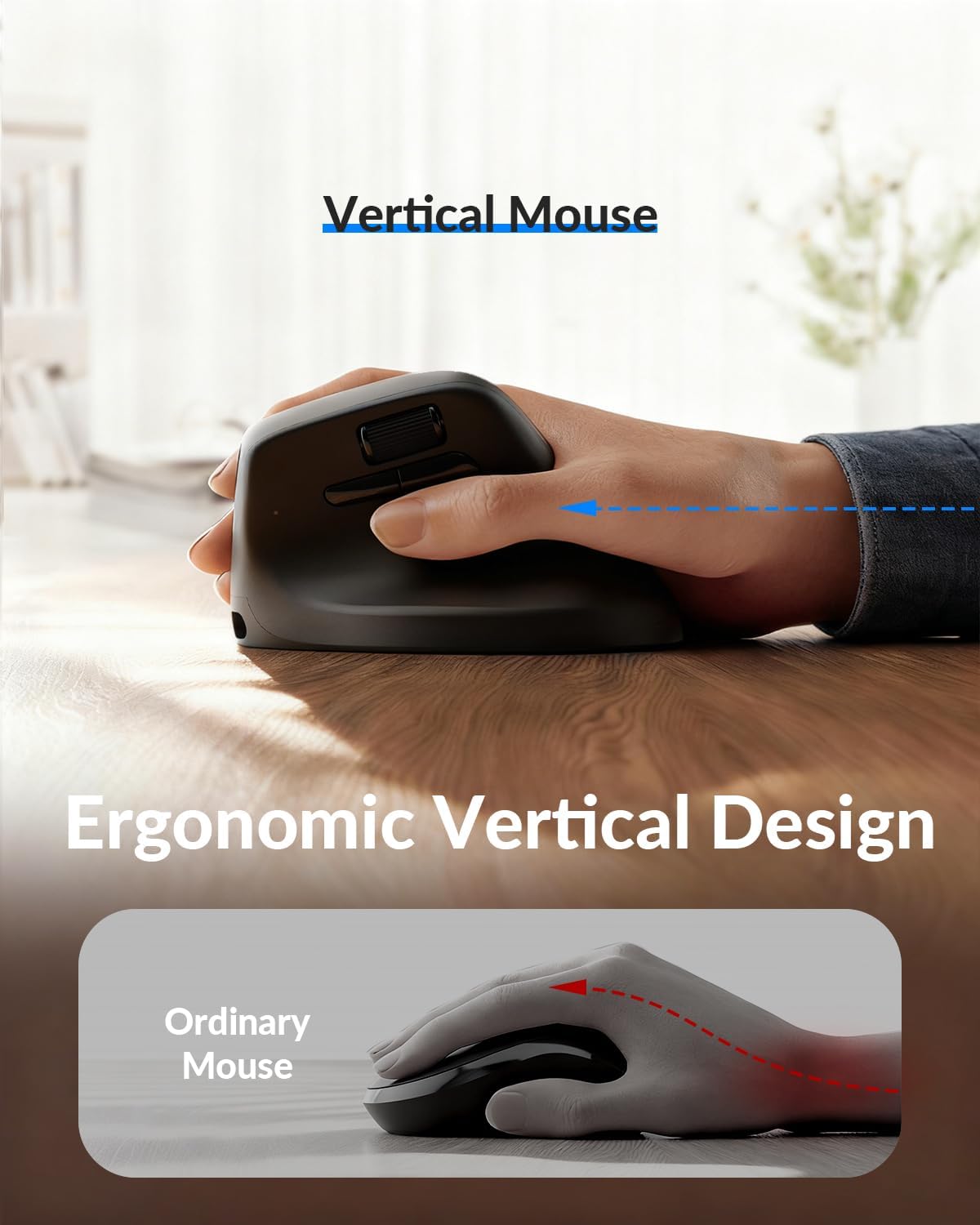 Keychron M5 8K Vertical Ergonomic Mouse Wireless, 2.4 GHz/Bluetooth 5.3/Wired Computer Mice Rechargeable, 5 Levels Up to 30K DPI with Programmable Buttons for Laptop macOS/Windows - Black