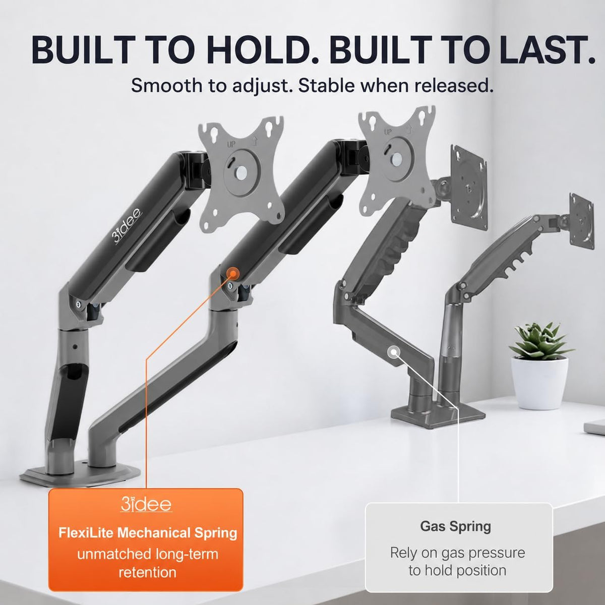 3IDEE FlexiLite Dual Monitor Arm Desk Mount for 17-32" Screens, Holds up to 20 lbs per Monitor, Slim Aluminium Design, Fully Adjustable, Quick Box to Desk Setup, Clamp/Grommet Base, VESA 75/100