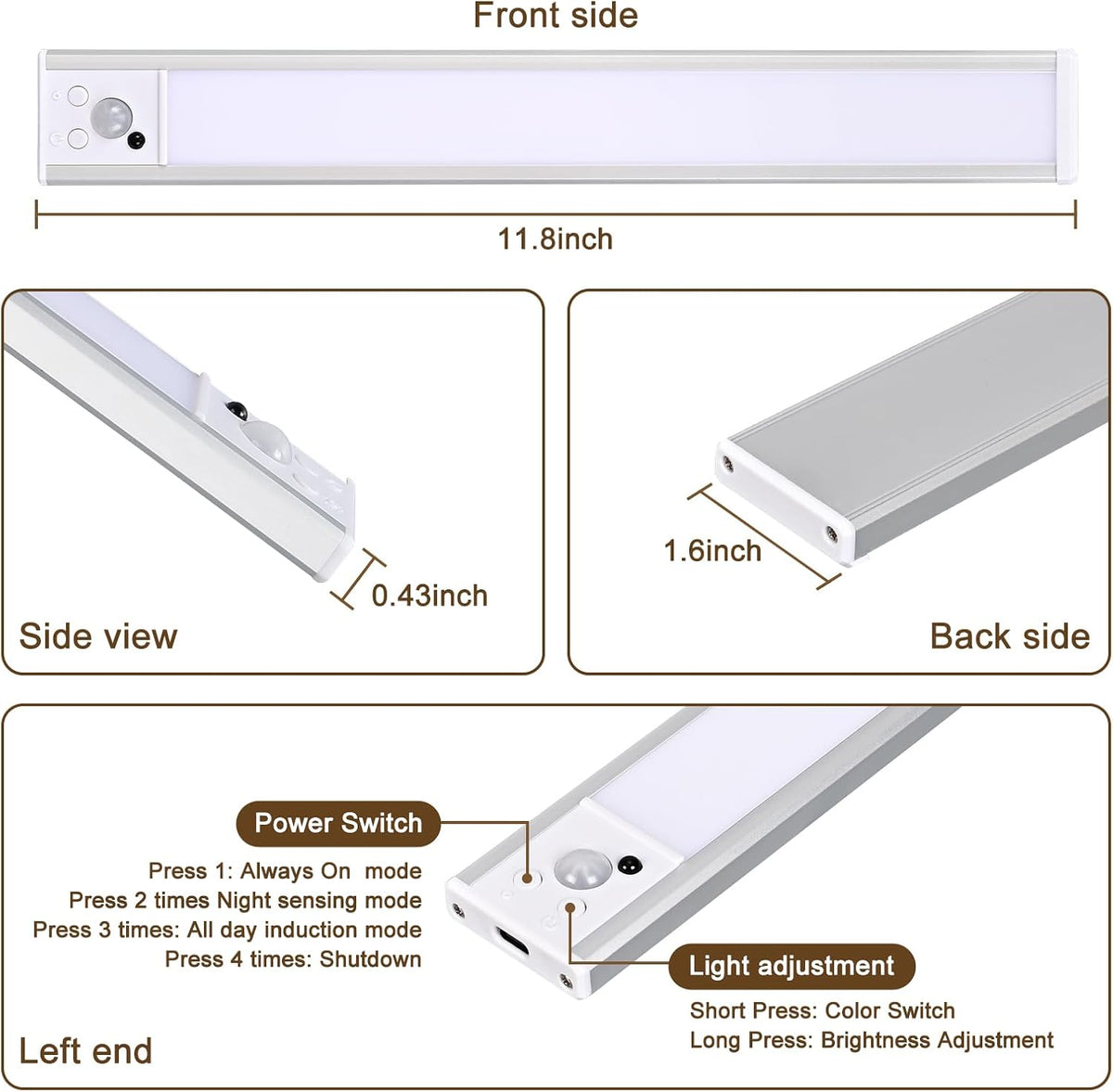 12 Inch Wireless Under Cabinet Lights, Rechargeable Motion Sensor LED Light