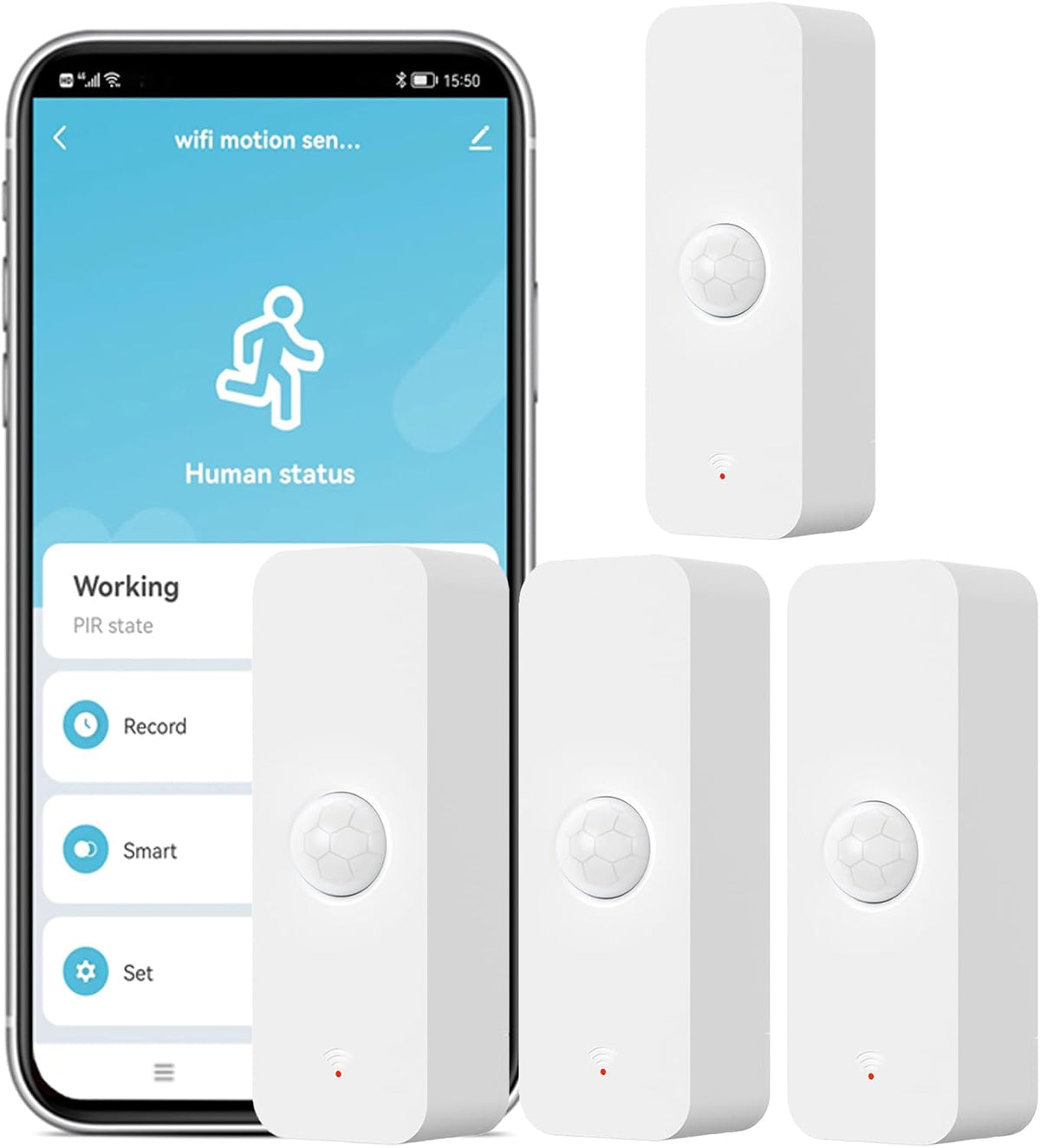 4-Pack WiFi PIR Motion Sensor: Smart Motion Detector with App Notification Alerts, Wireless Contact Sensor for Home Security and Smart Home Automation, No Hub Required, Compatible with Alexa