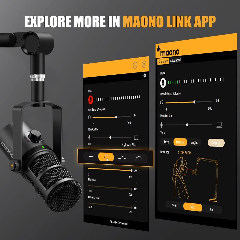 MAONO PD400X Dynamic Microphone, USB/XLR Podcast PC Mic with Software | EQ,Tap-to-Mute, Headphone Jack, Gain Knob & Volume Control, Studio Mic for Broadcast, Recording, Streaming & Gaming