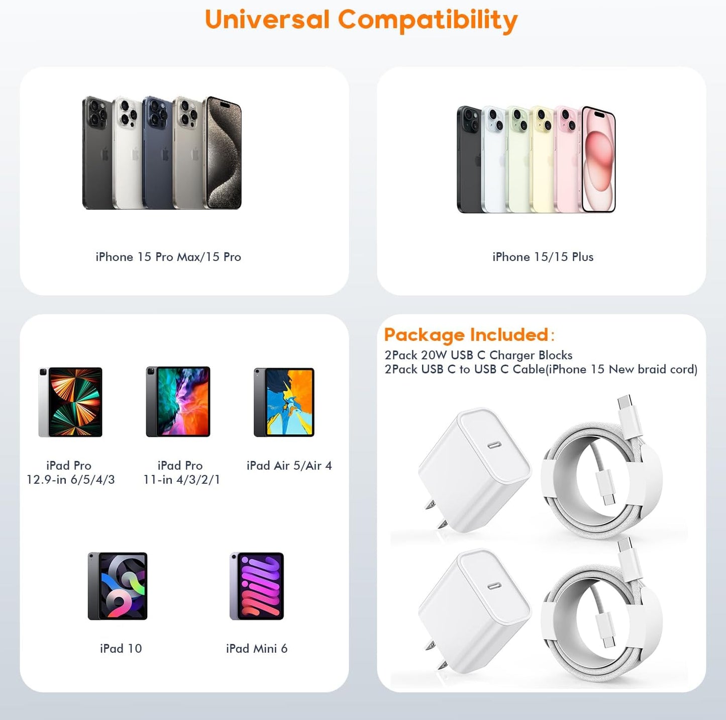 Charger for iPhone 17/16/15 Charger,Fast Charging iPhone 17/16/15 2Pack Type C Wall Adapter USB C Chargers Block 6FT USB-C to C Woven Cable for Apple iPhone 17 ProMax/Air/16 Plus/15,iPad Pro/Air/Mini