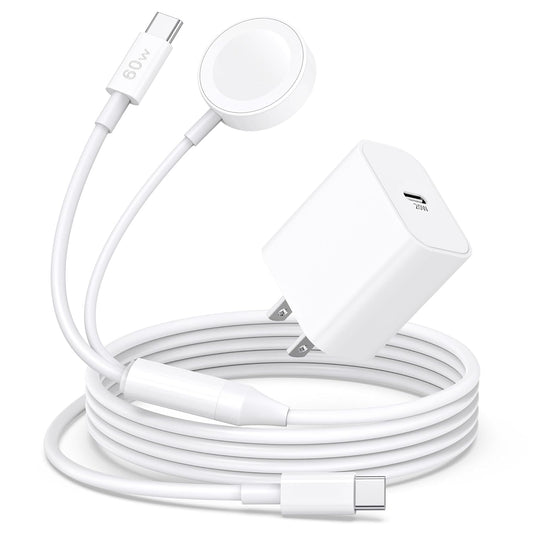 Upgraded 2-in-1 for Apple Watch Charger 6FT + iPhone 17 16 15 Fast Charger | USB-C iWatch Magnetic Charging Cable with 20W Wall Charger Block for iWatch Ultra3/SE3/11/10/9/8/7/6/5/4/3/2, iPhone 17/16/15