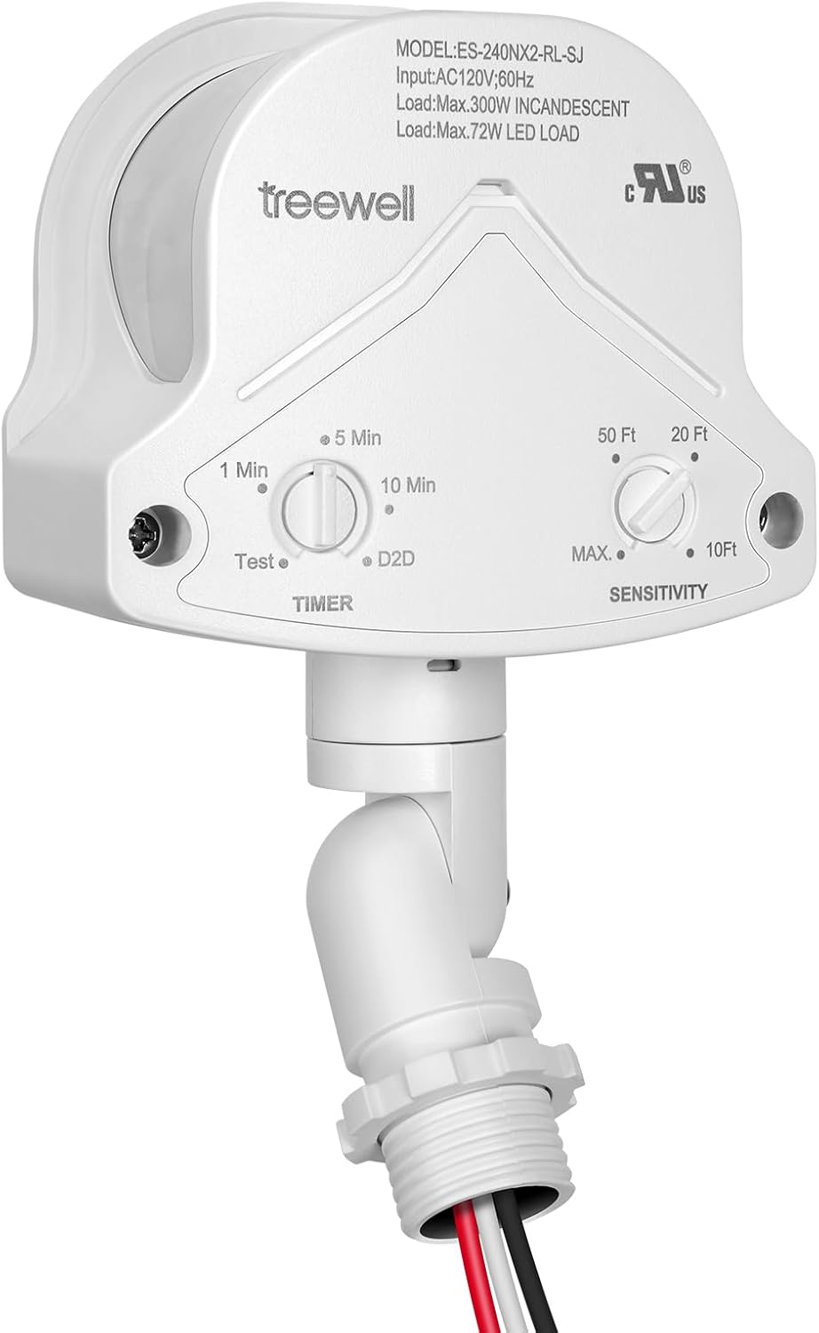 240-Degree Replacement Motion Detector, Adjustable Time & Detection Sensitivity Up to 60 Feet Range, 3 Working Modes Pir Motion Sensor for Security Floodlight, White, UL Listed