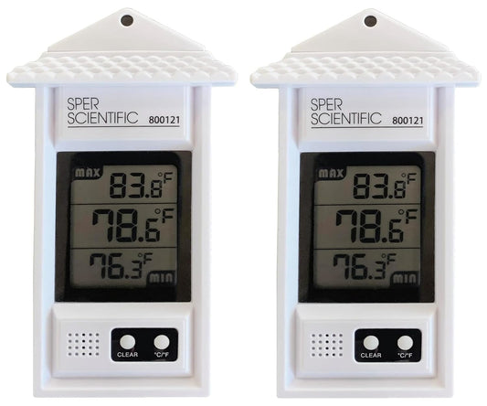 Sper Scientific Compact Digital Min/Max Thermometer 800121 - Wide Range Temperature Logger with Clear LCD Display - Ideal for Laboratories, Food Storage, HVAC & Greenhouses - 2 pc
