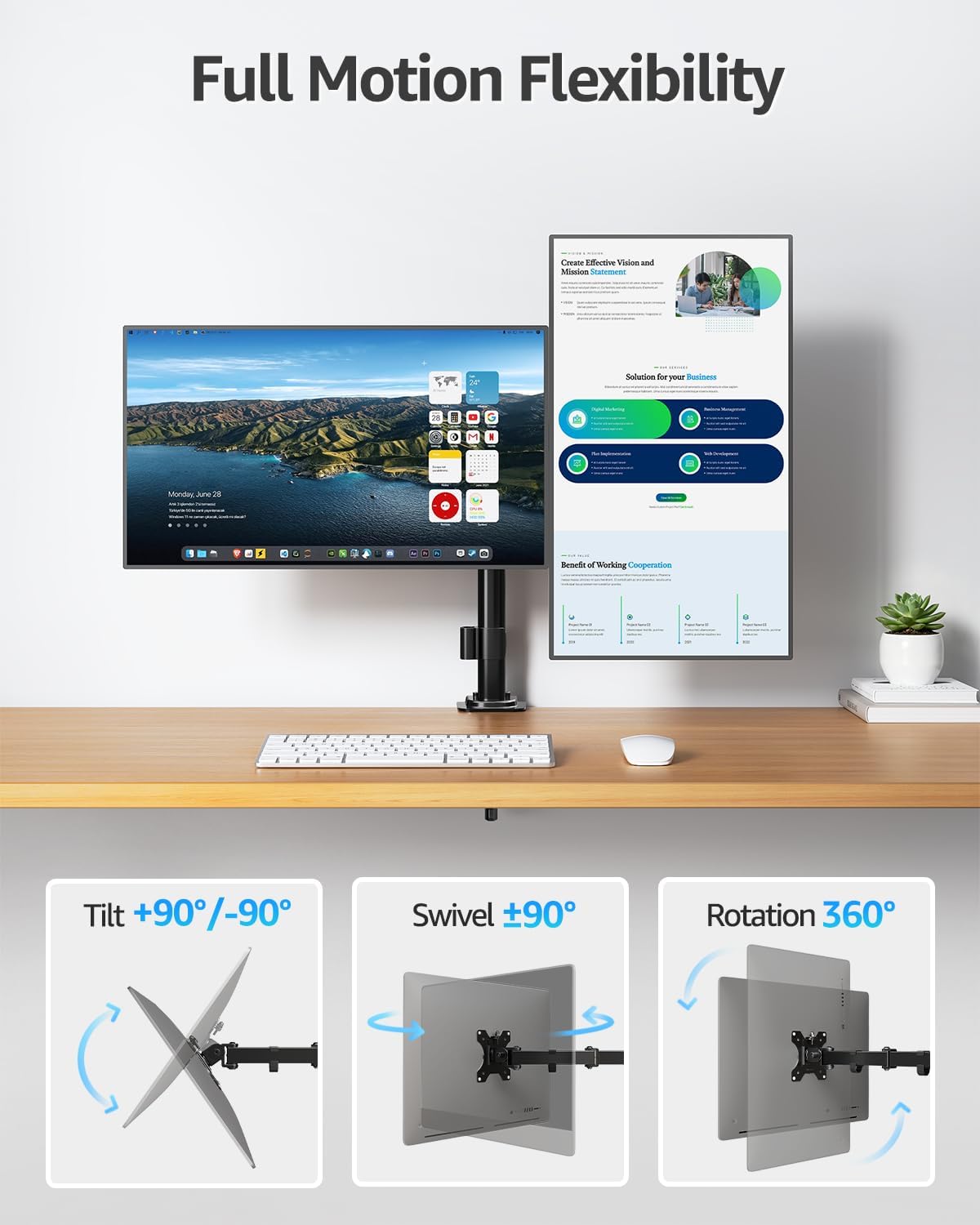 MOUNTUP Dual Monitor Desk Mount, Max 32 Inch up to 17.6lbs, Fully Adjustable Dual Monitor Arm for 2 LCD Screens, Double Monitor Stand with C-Clamp and Grommet Base