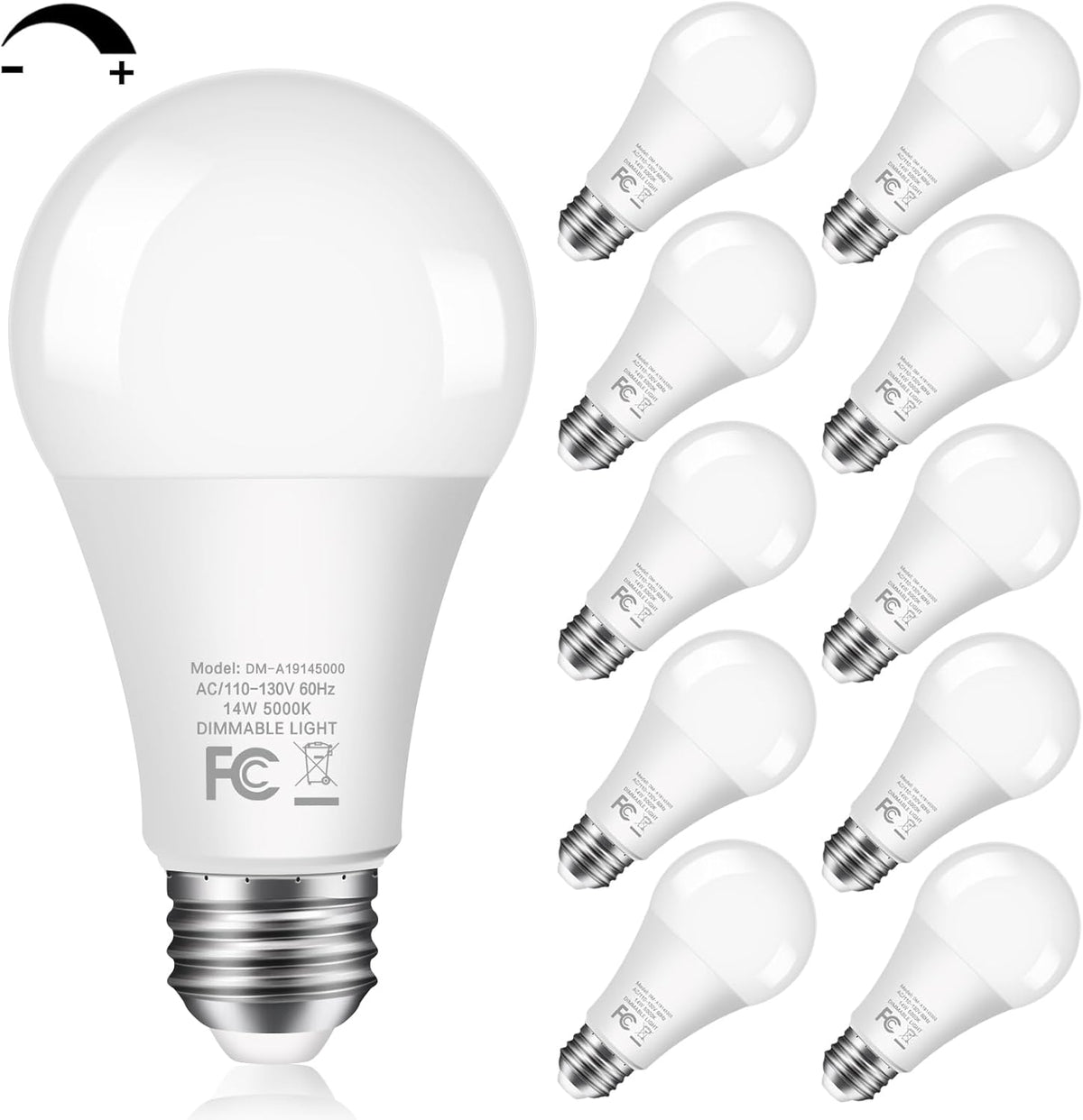14W 1500LM Dimmable LED Light Bulbs 100 Watt Equivalent Bright A19 LED Bulbs with E26 Medium Base Daylight White 5000K CRI 90+ for Home Office Bedroom Kitchen, 10 Packs