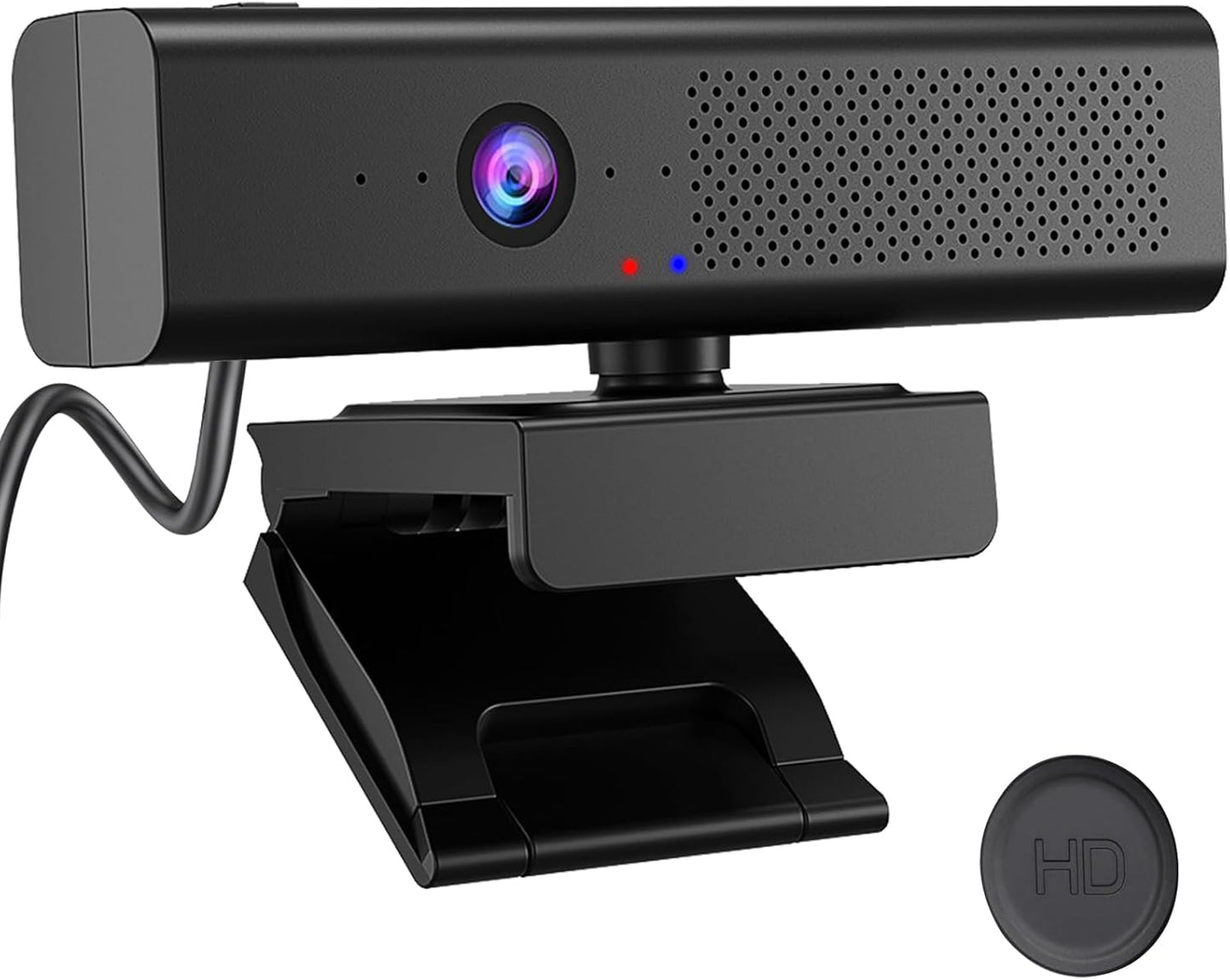 Full 1080P HD 3-in-1 Webcam: Camera and Speaker for Desktop Computer with Built-in 4 Microphones, External USB Web Cam with Magnetic Privacy Cover and Mute for Laptop, Streaming, Conference