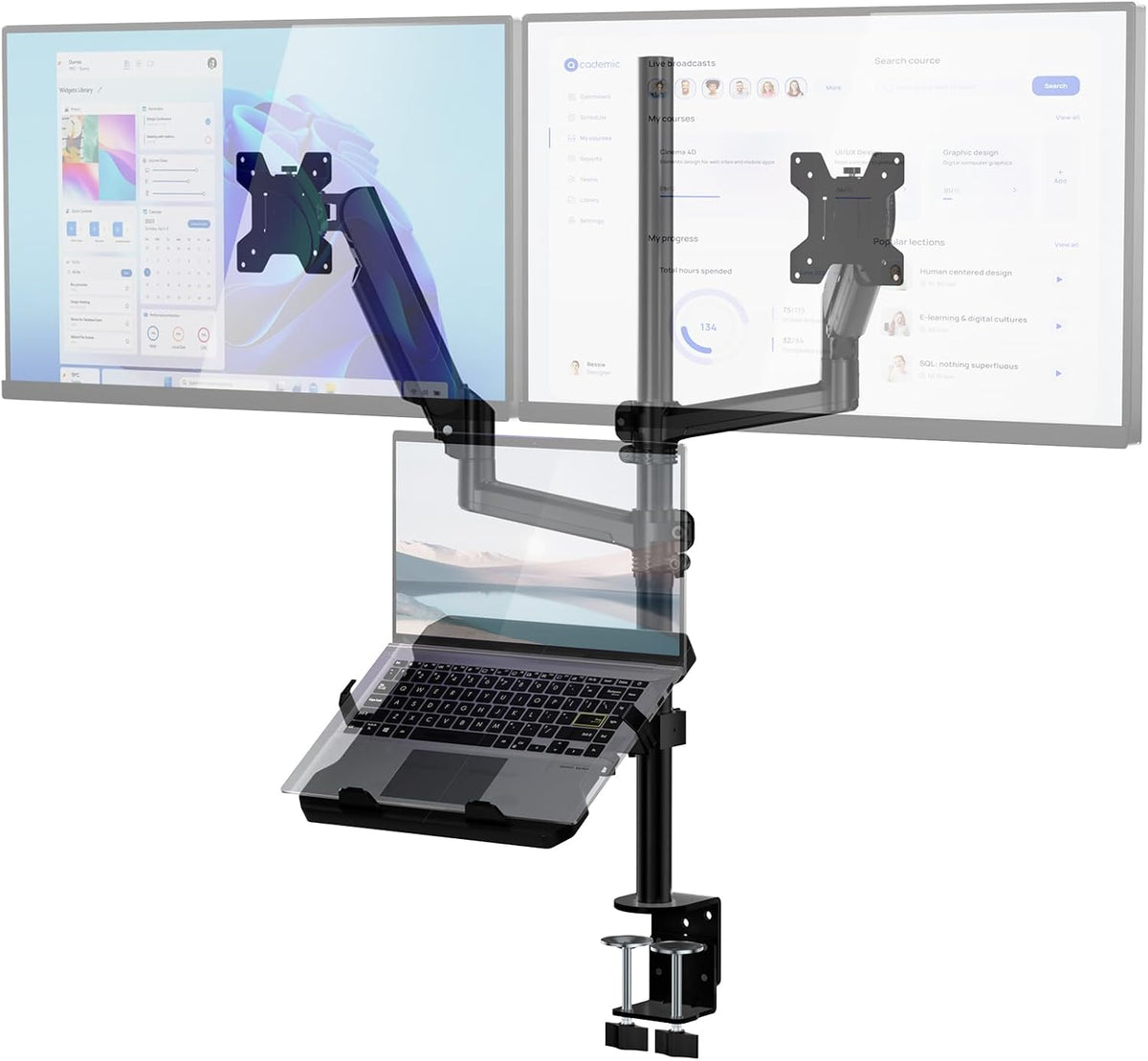 WALI Dual Monitor and Laptop Stand for 17" Notebook and 32" Screens