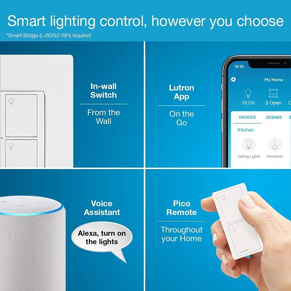 Lutron Caseta Smart Light Switch for Lighting and Fans (Smart Hub Required) | For Caseta systems, smart switch for any bulbs, 6 amp, single-pole/3-way, neutral required, PD-6ANS-LA, Light Almond