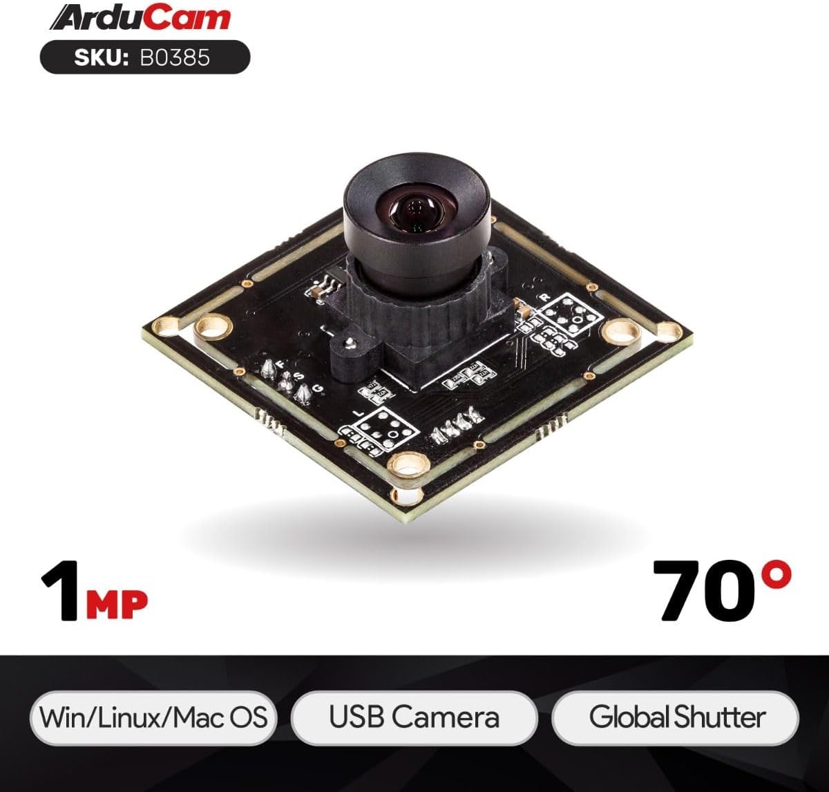 Arducam 100fps Global Shutter Color USB Camera Board, 1MP OV9782 UVC Webcam Module with Low Distortion M12 Lens Without Microphones