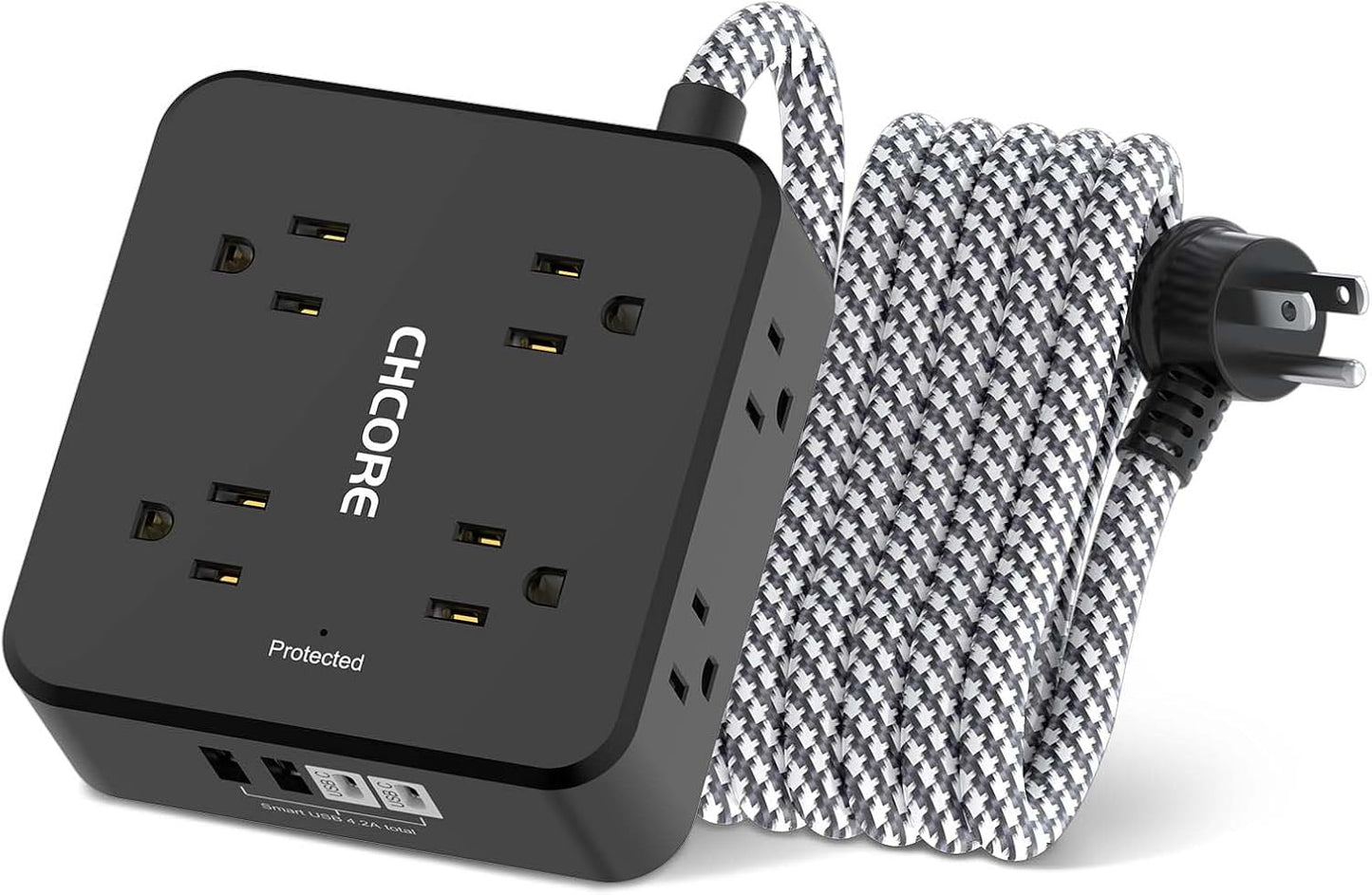 Surge Protector Power Strip - CHCORE 5Ft Braided Extension Cord with 8 Outlets with 4 USB (2 USB C) Charging Ports, Flat Plug Multi Plug Outlet Extender Charging Station for Home Office, ETL, White