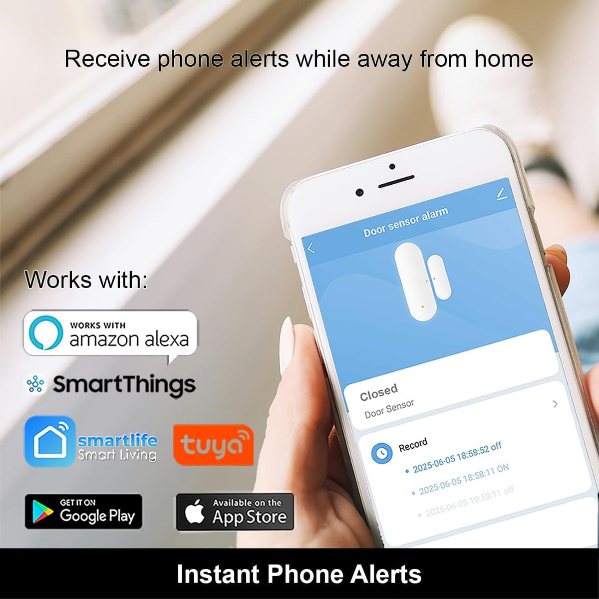Smarter Living – Smart WiFi Door and Window Sensor (2-Pack), Phone Notifications via Smart Life, Tuya, Alexa and SmartThings, Create Automations, No Hub Required, Easy Setup