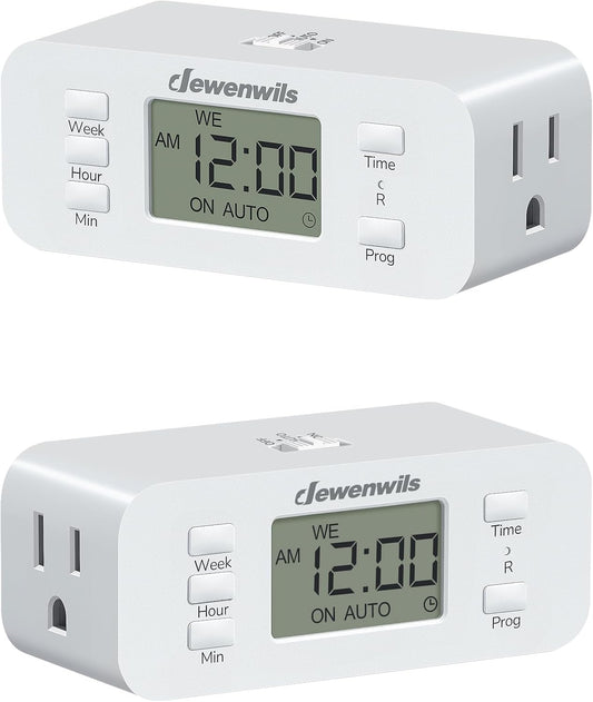 DEWENWILS Indoor 7-Day Programmable Digital Timer Outlet,2 Outlets,2 Pack