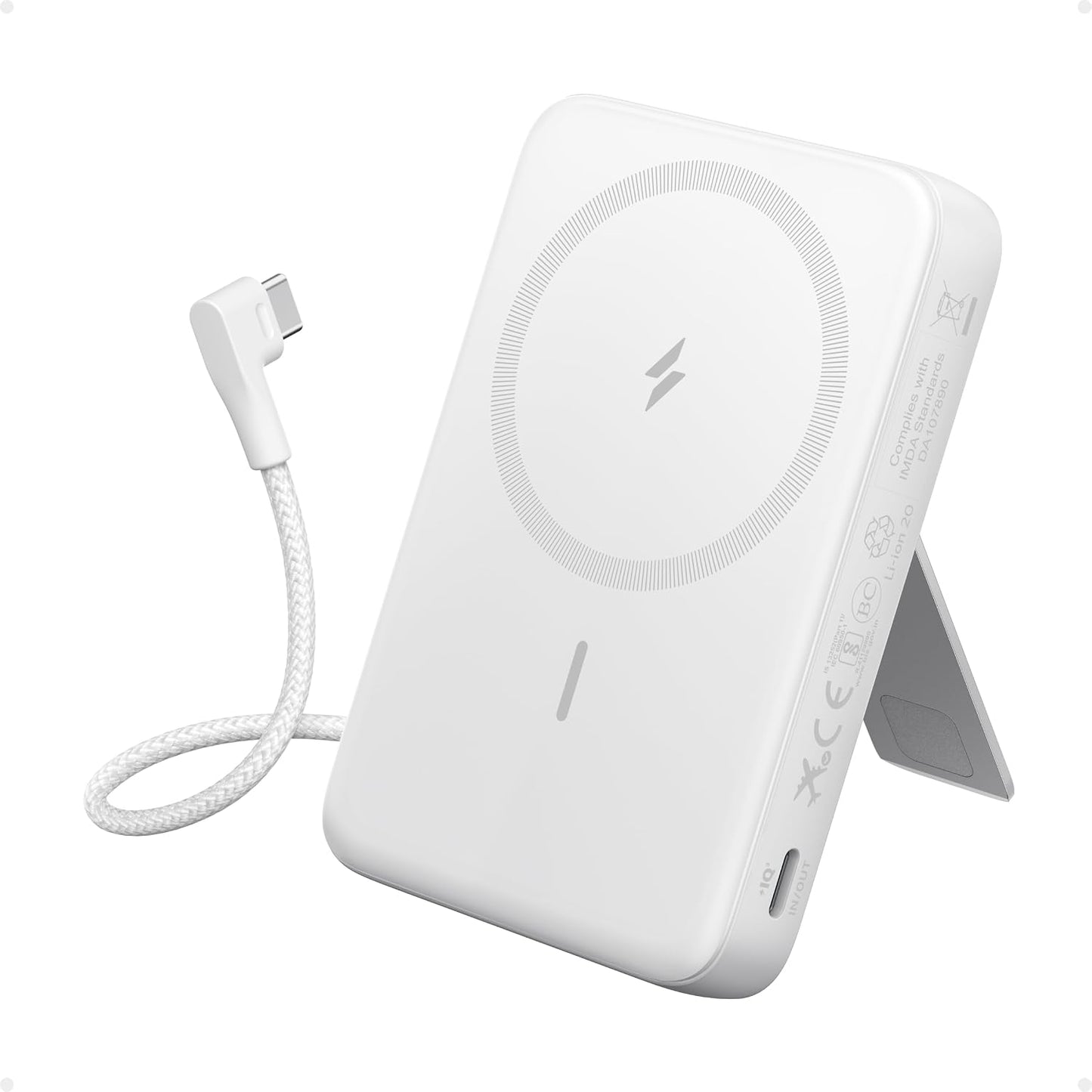 Anker Zolo Magnetic Power Bank, 10,000mAh Wireless Portable Charger | Magnetic Battery Pack with 30W Max Fast Charging, Built-in USB-C Cable and Adjustable Stand, for iPhone 17/16/15 Series
