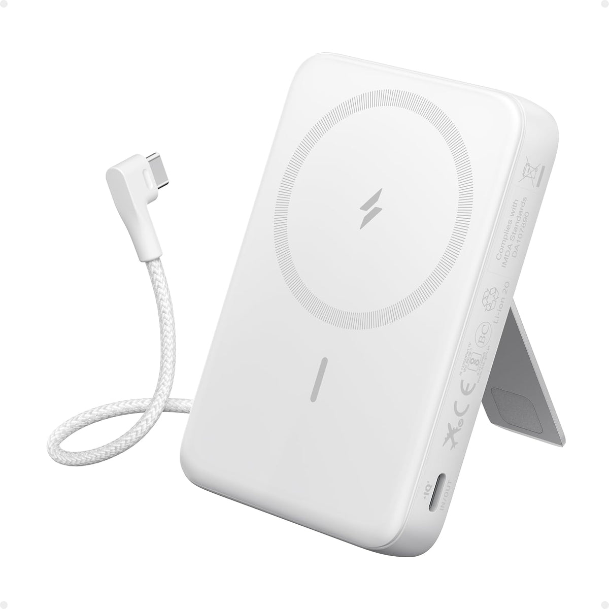Anker Zolo Magnetic Power Bank, 10,000mAh Wireless Portable Charger | Magnetic Battery Pack with 30W Max Fast Charging, Built-in USB-C Cable and Adjustable Stand, for iPhone 17/16/15 Series
