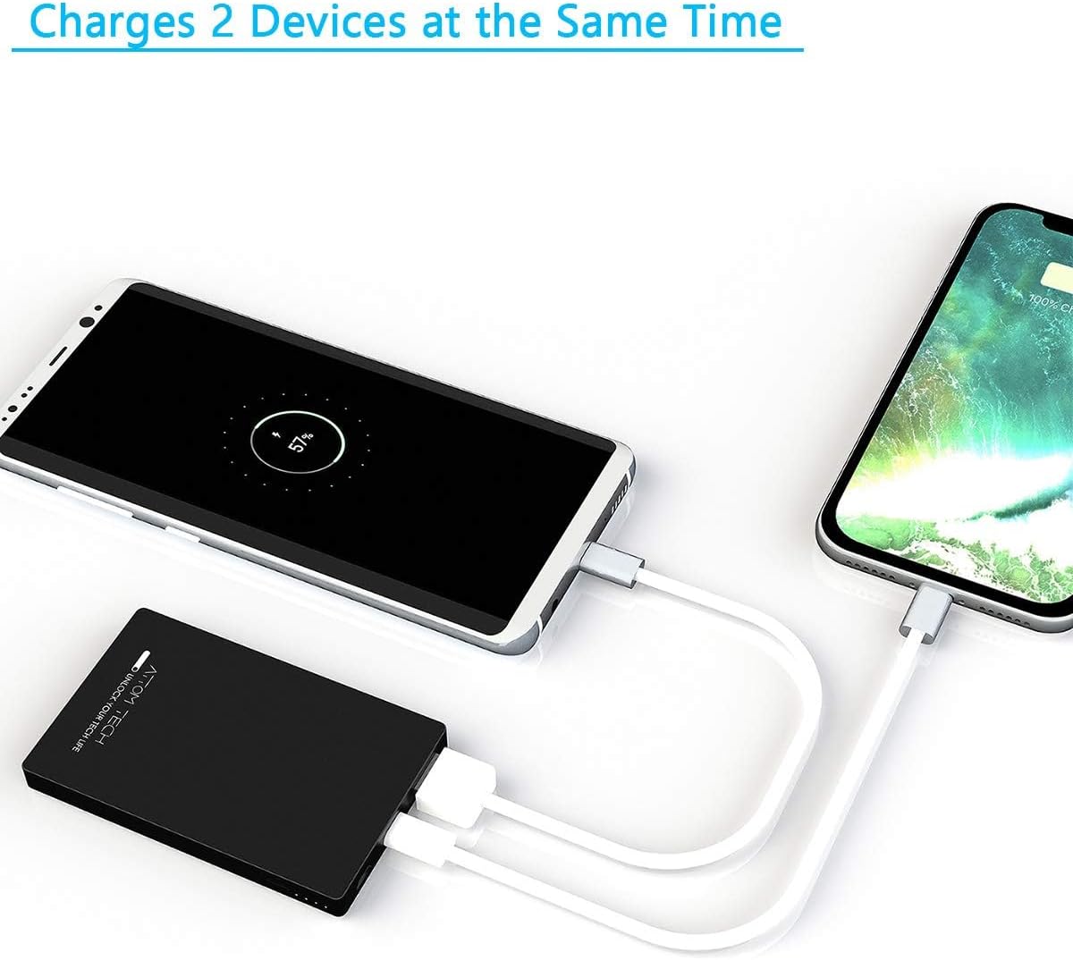 Portable Charger Power Bank 3000mAh Slim Dual USB Travel Black | Pocket Sized 2.2oz Light Design Charges Two Devices Simultaneously With FCC Safety Certified Circuit Protection