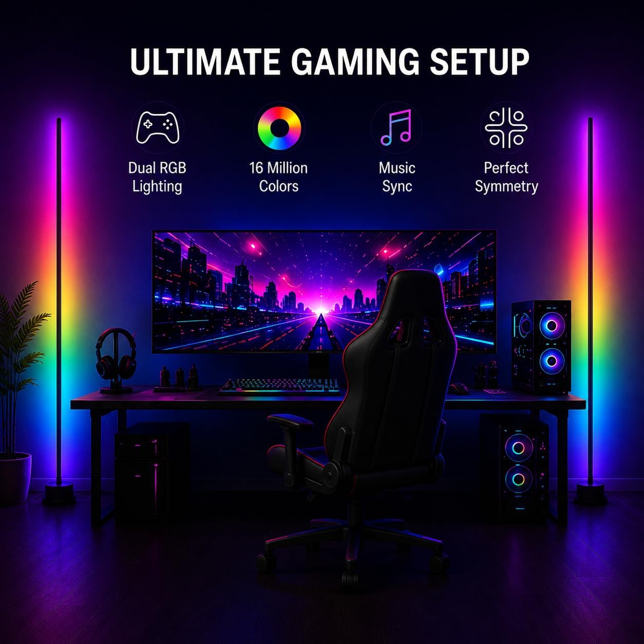 RGB Corner Floor Lamp for Gaming Room, APP Control