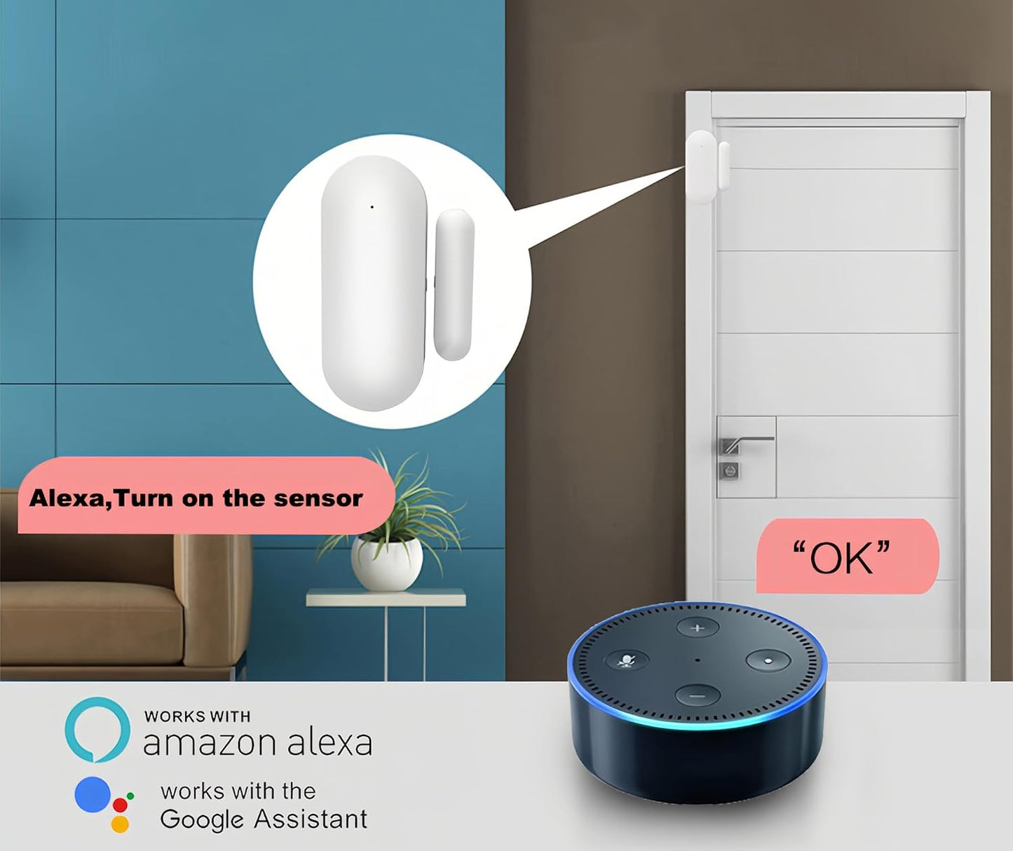 Mengshen 2 Pack WiFi Door Window Sensors Smart Contact Sensor App Alert | Open Detector with Notification Alerts, Compatible with Alexa Google Assistant