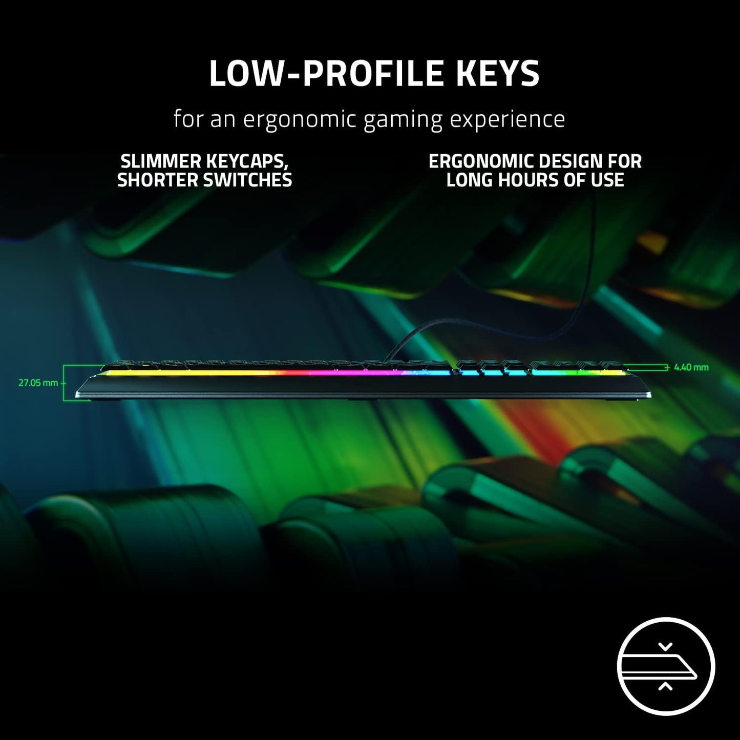 Razer Ornata V3 Gaming Keyboard, Low-Profile Keys, Black | Mecha-Membrane Switches, UV-Coated Keycaps, Backlit Media Keys, 10-Zone RGB Lighting, Snap Tap, Magnetic Wrist Wrest