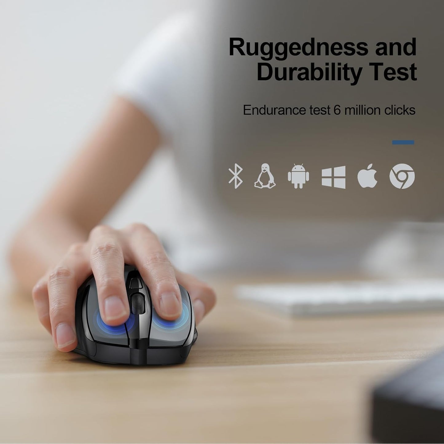 TECKNET Wireless Mouse, BT 5.0/2.4G, Silent 4800 DPI 6 Buttons, Grey | Bluetooth 5.0/3.0 & USB A, 2-Device Easy Switch, Wide OS Compatible, 6-DPI, Ergonomic for S/M Hands, Extended Battery