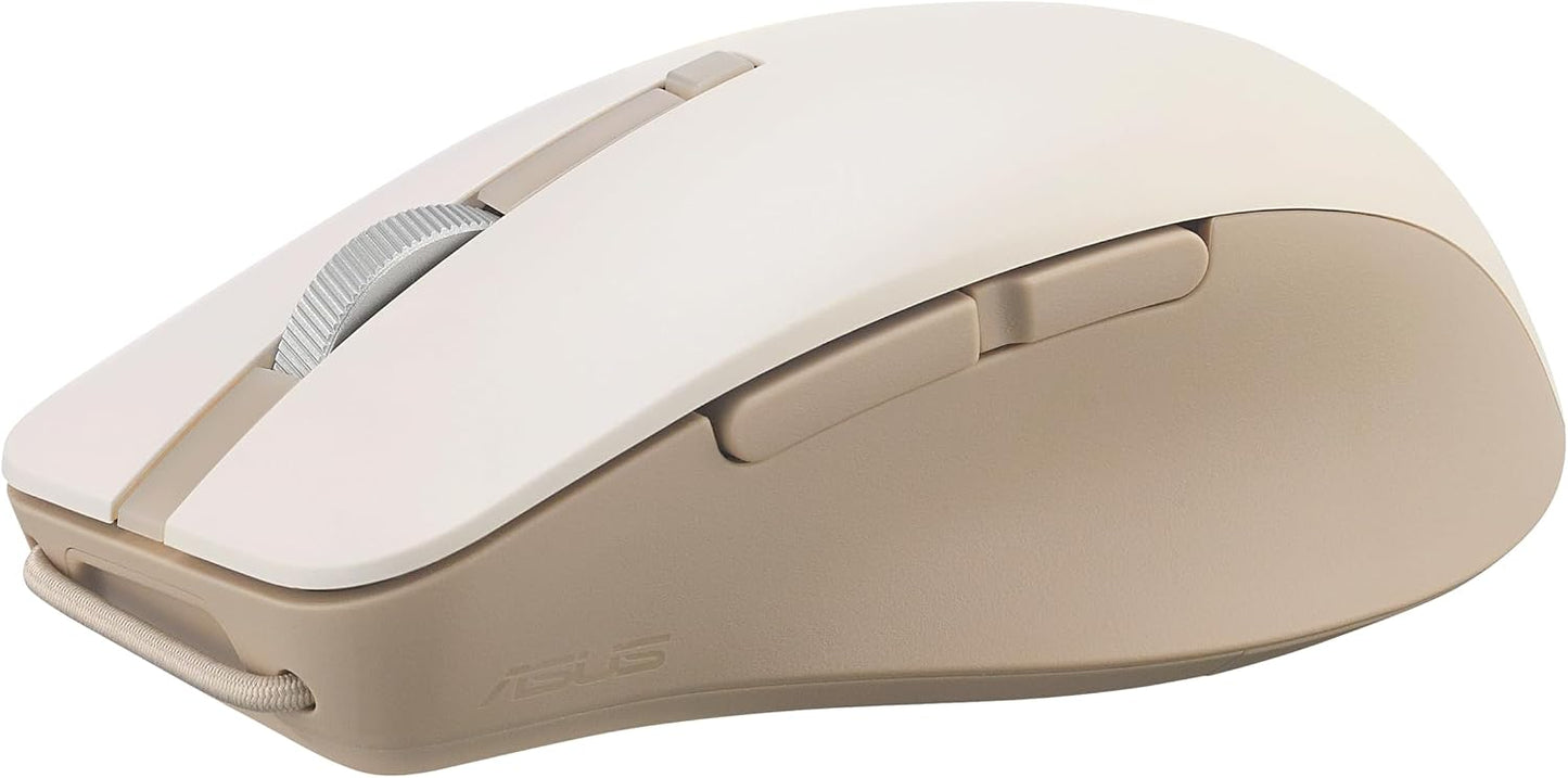 ASUS Wireless SmartO Mouse Silent Plus – Dual Mode (BT/2.4GHz), up to 3 Devices, Ergonomic, 4200 DPI, AA Battery Lasts up to 1 Year, Quiet Switches, Portable, for Productivity/Gaming - Oat Milk