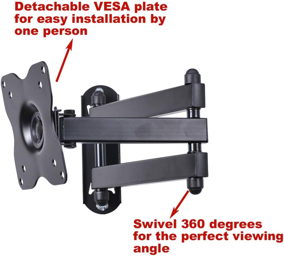 VideoSecu ML12B TV LCD Monitor Wall Mount Full Motion 15 inch Extension Arm Articulating Tilt Swivel for Most 19"-31" LED TV Flat Panel Screen with VESA 100x100, 75x75 1KX