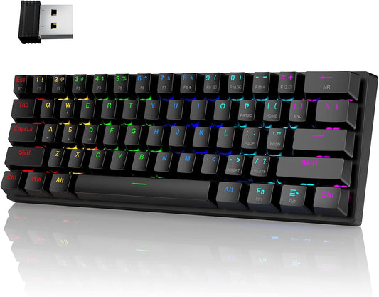 Pauroty 60% Wireless Mechanical Keyboard, Triple Mode 2.4G/USB-C/Bluetooth Gaming Keyboard, RGB Backlit, Clicky Blue Switch, 61 Keys Rechargeable Mini Wireless Keyboard for iPad Mac PC Xbox