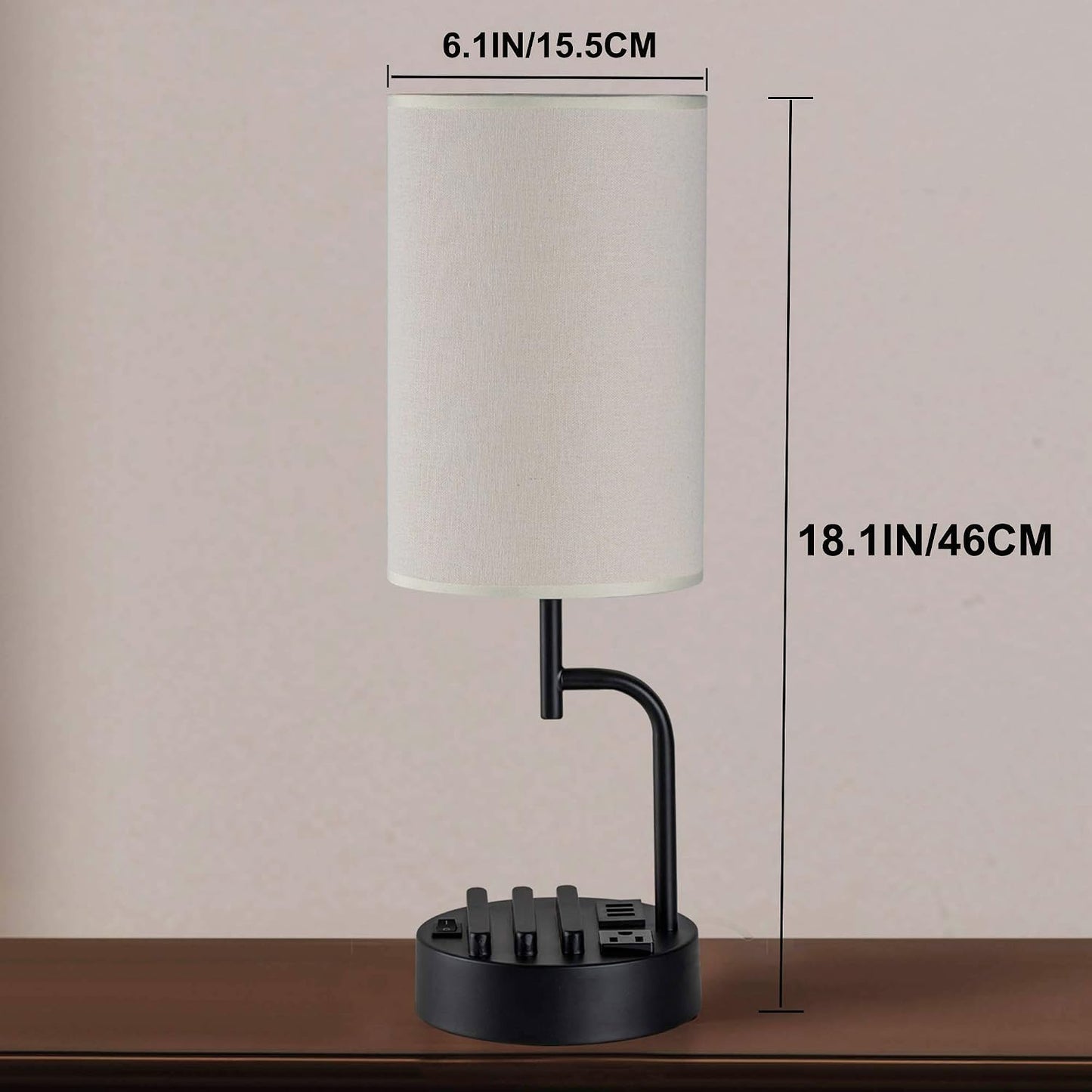 Dreamholder Table Lamp with 3 USB Charging Ports, Modern Desk Lamp with AC Outlet and Phone Stands, Perfect Bedside Lamp for Bedroom, Living Room, Office (Pack of 2), Cream