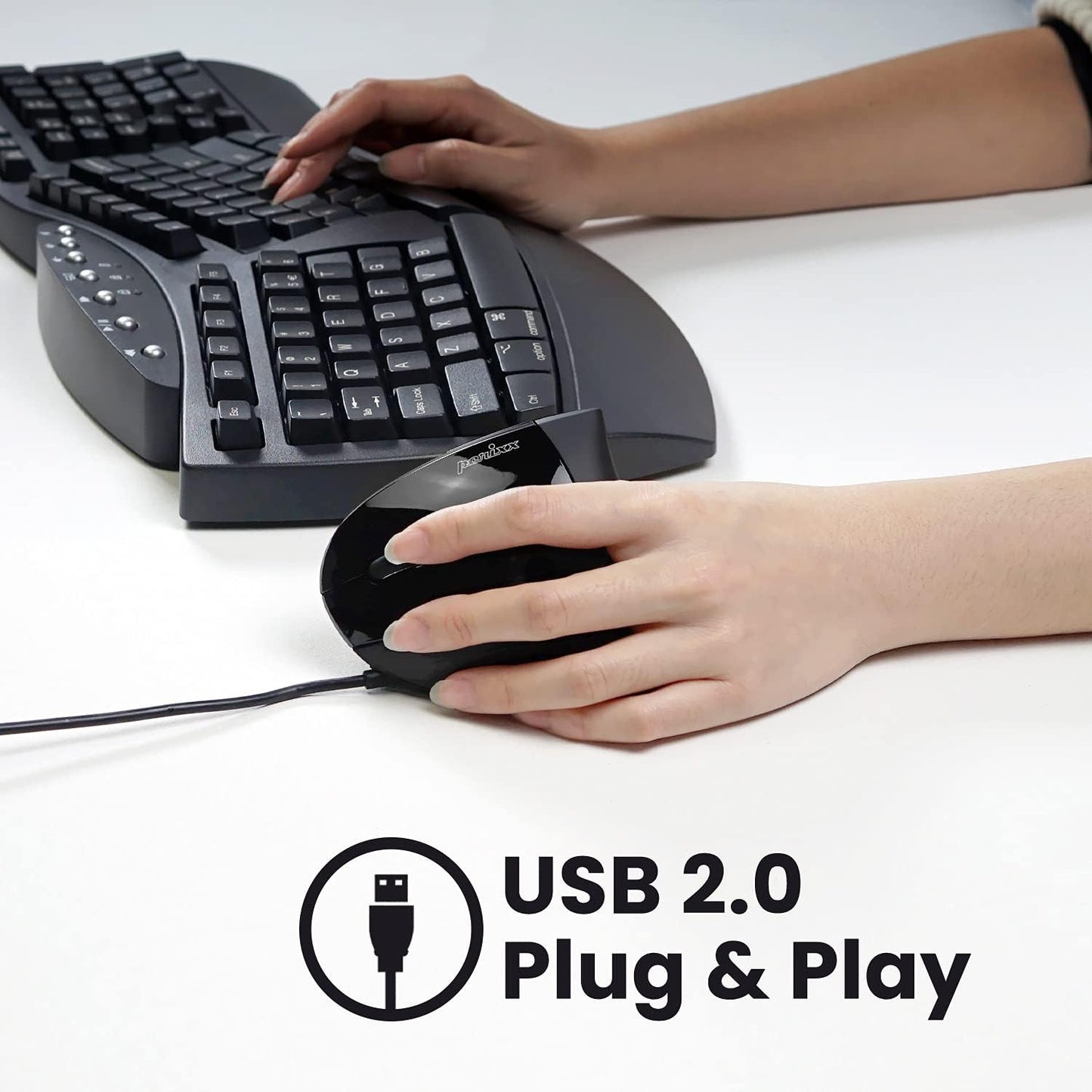 Perixx Perimice-513L Wired Vertical Ergonomic Mouse with 2 DPI, 6 Button Optical Ergo Mouse with 2 Level DPI Switch 1000 1600, Left Handed, Black