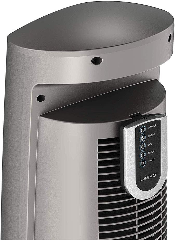 Lasko Oscillating Tower Fan with Remote - Quiet Standing Fan for Bedroom, Office, and Home - 3 Speeds - Powerful Cooling Air - T42954 - 42" Tall – Gray/Woodgrain