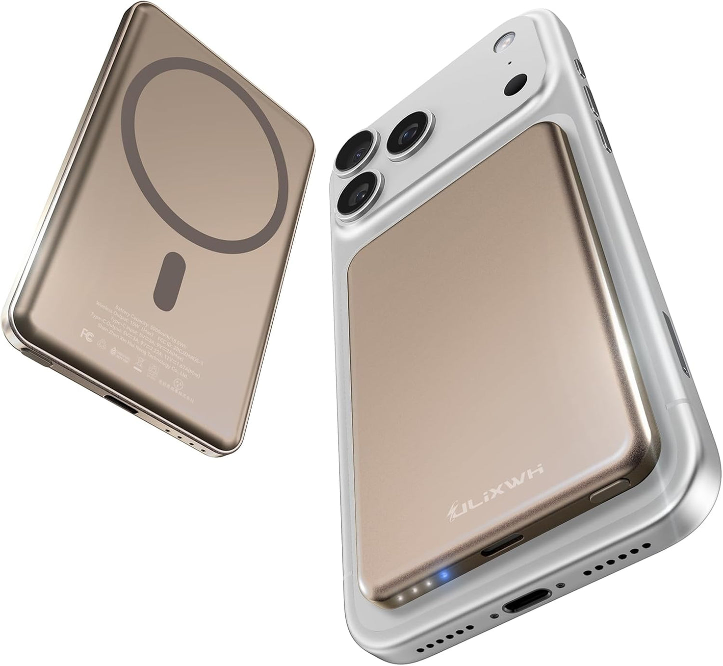 [0.3" Ultra Slim] [Alloy-Made] ULiXWH Magsafe Portable Charger for iPhone, 2026 Upgrade 5000mAh Fast Charging Magnetic Power Bank, Wireless Battery Pack for iPhone 17 Air 16 15 Pro Max 14, Desert Gold