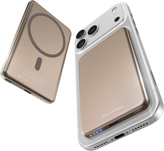 [0.3" Ultra Slim] [Alloy-Made] ULiXWH Magsafe Portable Charger for iPhone, 2026 Upgrade 5000mAh Fast Charging Magnetic Power Bank, Wireless Battery Pack for iPhone 17 Air 16 15 Pro Max 14, Desert Gold