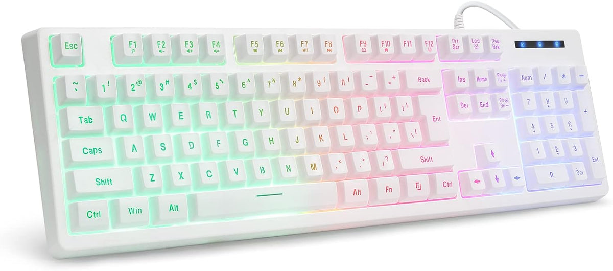 HUO JI Wired Gaming Keyboard with Rainbow LED Backlit, Purple Blue | Floating Keys, Mechanical Feeling, Spill Resistant, USB Ergonomic for Xbox, PS Series, Desktop, Computer, PC