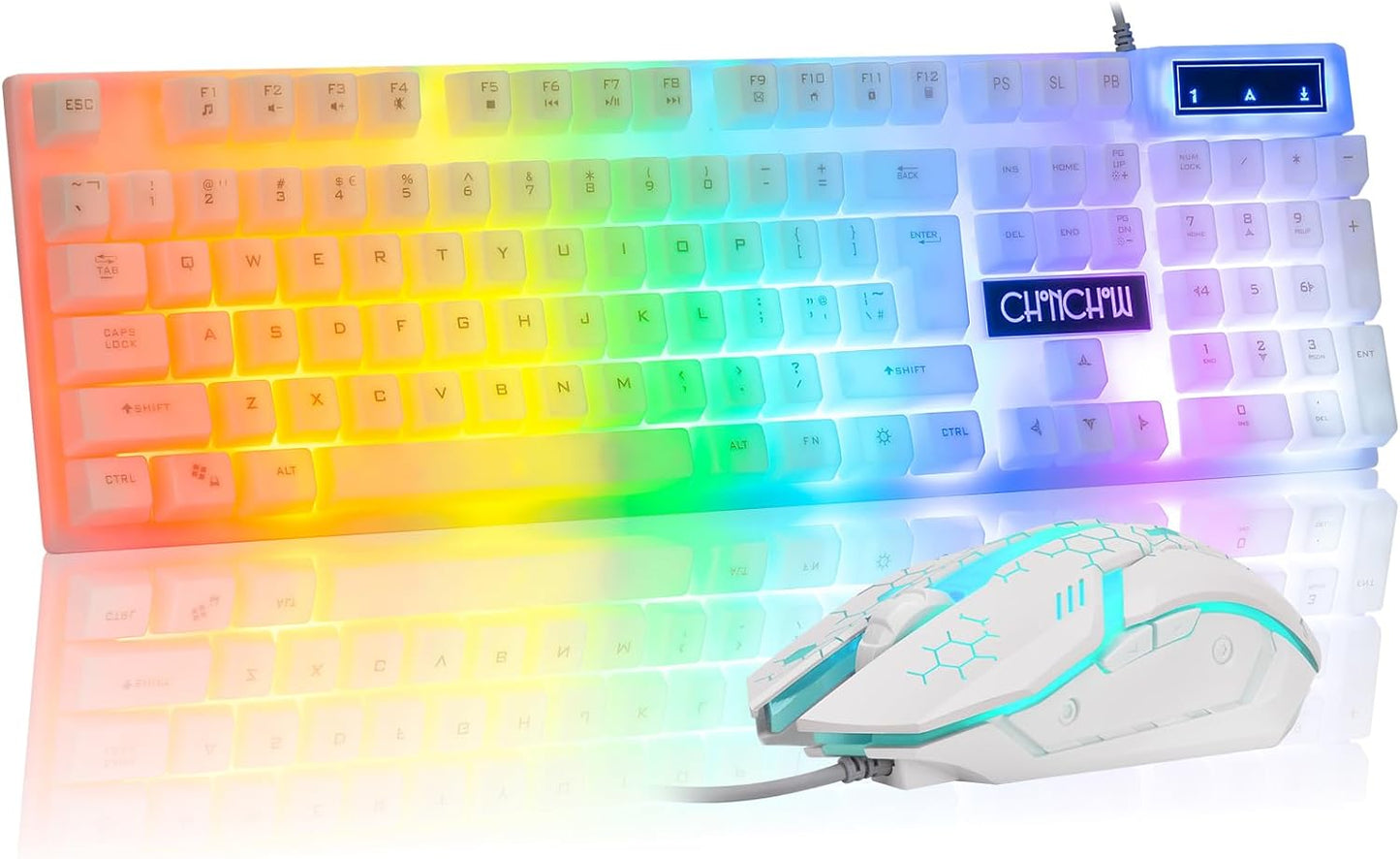 LED Keyboard Mouse,104 Keys Rainbow Backlit Keyboard and 7 Color RGB Mouse | White Gaming Keyboard and Mouse Combo for PC Laptop Xbox PS4 Gamers and Work