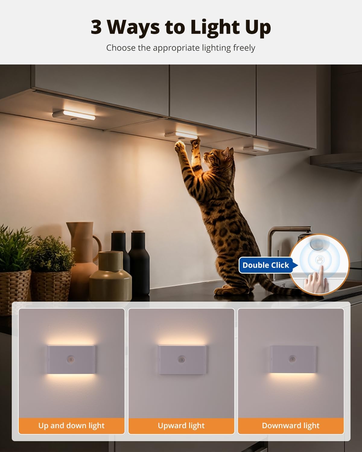 wowatt 6PCs Rechargeable Night Light Motion Sensor Indoor,3 Color Changing