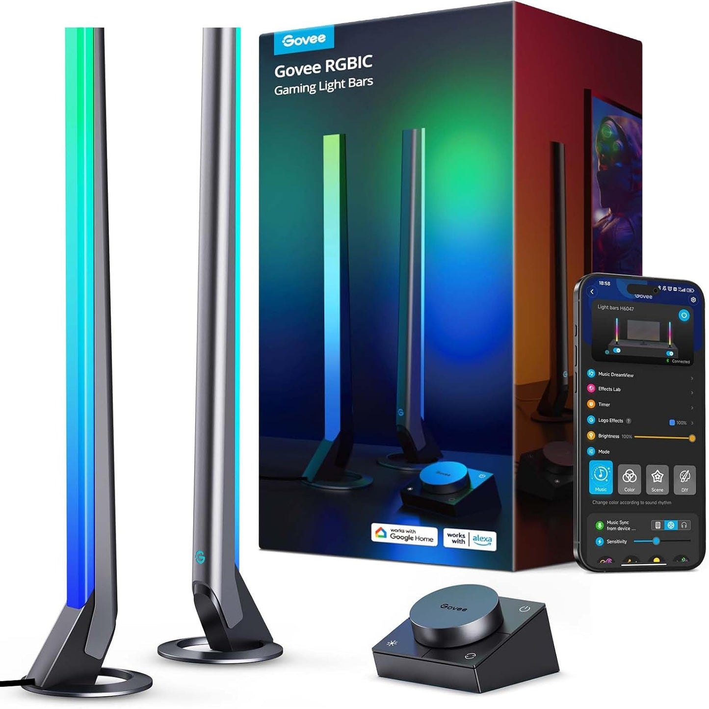Govee RGBIC Gaming Light Bars H6047 with Smart Controller, Wi-Fi Smart LED | Gaming Lights with Music Modes and 60+ Scene Modes Built, Works with Alexa & Google Assistant, New Year Lights Decor