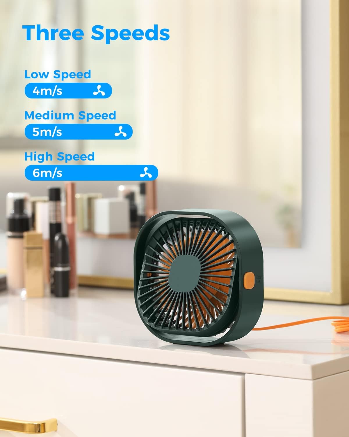 RJVW 4 Inch Small USB Desk Fan, 3-Speed & 360°Rotatable Cooling Fan | USB-Powered Desktop Fan for Home Office Bedroom Dorm Indoor Outdoor Summer Gift