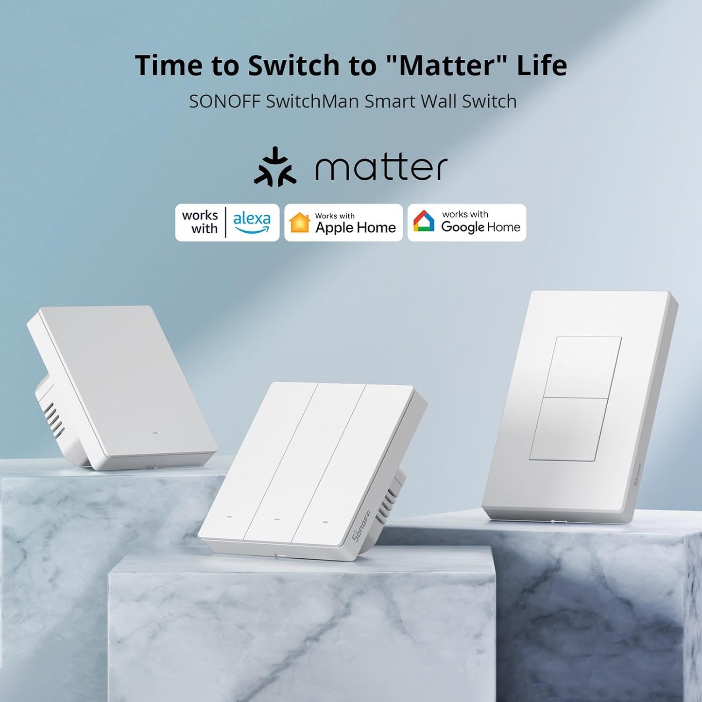 SONOFF Matter Smart Light Switch, 2.4GHz WiFi Light Switch, Neutral Wire Required Smart Switches for Lights, Interruptor Inteligente Compatible with Alexa and Google Home, 2 Gang M5-2C-120W