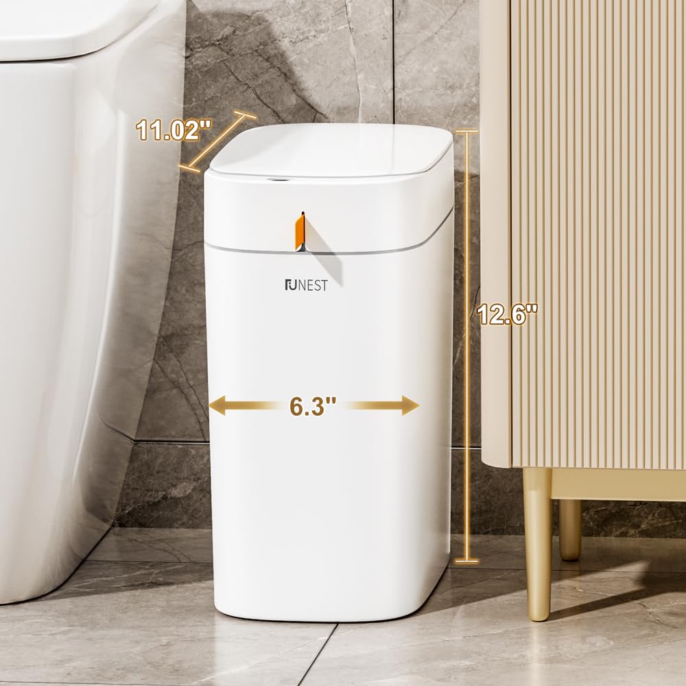 3.5 Gal Rechargeable Motion Sensor Bathroom Trash Can with Lid, Bag Suction