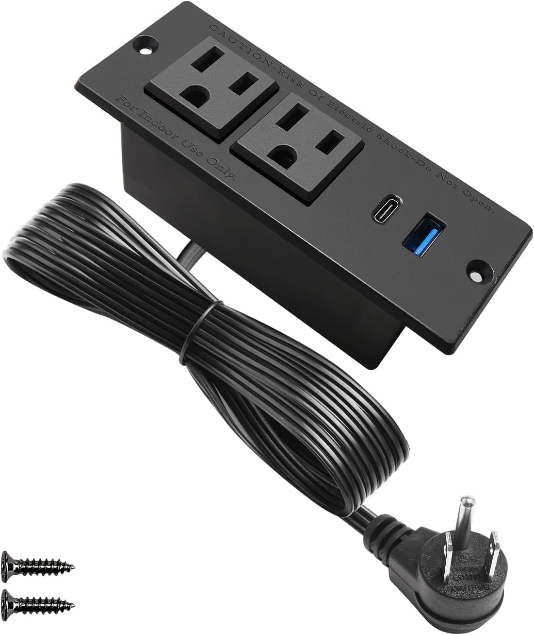 USB C Recessed Power Strip Fast Charge Desktop Power Station 2 Outlets 2 USB (PD20W & QC18W, Total 20W) Mountable Flat Plug 10'ft Extension Cord Mount for Tabletop Sofa Cabinet Nightstand