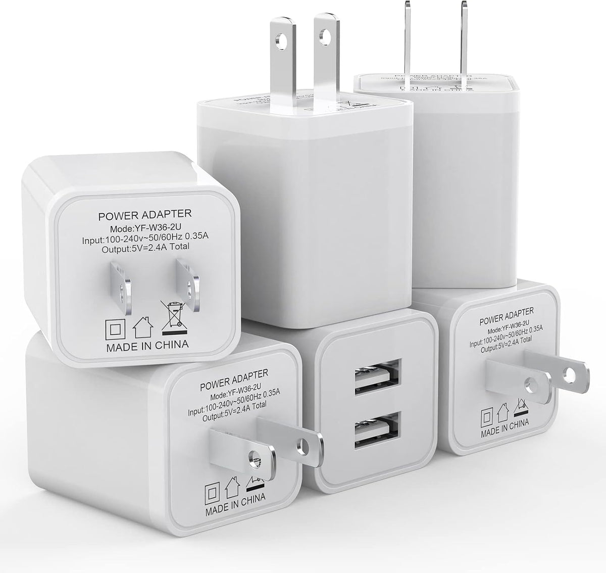 6Pack USB Wall Charger 2.4A Dual USB Port Cube Power Plug Adapter | Fast Phone Charger Block Charging Box Brick for iPhone 17/17 Pro/17 Pro Max/16, Samsung Galaxy, Pixel, LG, Android-Colorful
