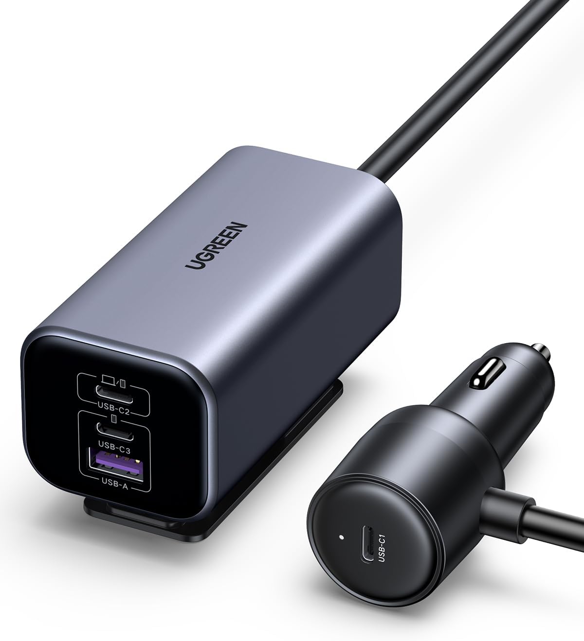 UGREEN 150W 4-Port Retractable Car Charger with Built-in Cable | 3 USB-C 1 USB-A, Compatible with iPhone 17 Air 17 Pro 17 Pro Max 16 15 14 13 12, Galaxy S25 S24 S23 Ultra, iPad, MacBook