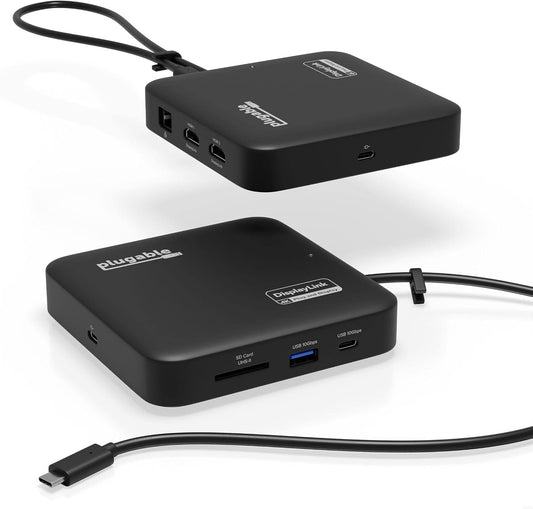 Plugable 7-in-1 USB-C DisplayLink Dock – Dual 4K 60Hz HDMI, USB-C & USB-A (10Gbps), SD Card, Gigabit Ethernet, 100W PD Charging – Compatible with macOS & Windows, MacBook Dual Monitor Support