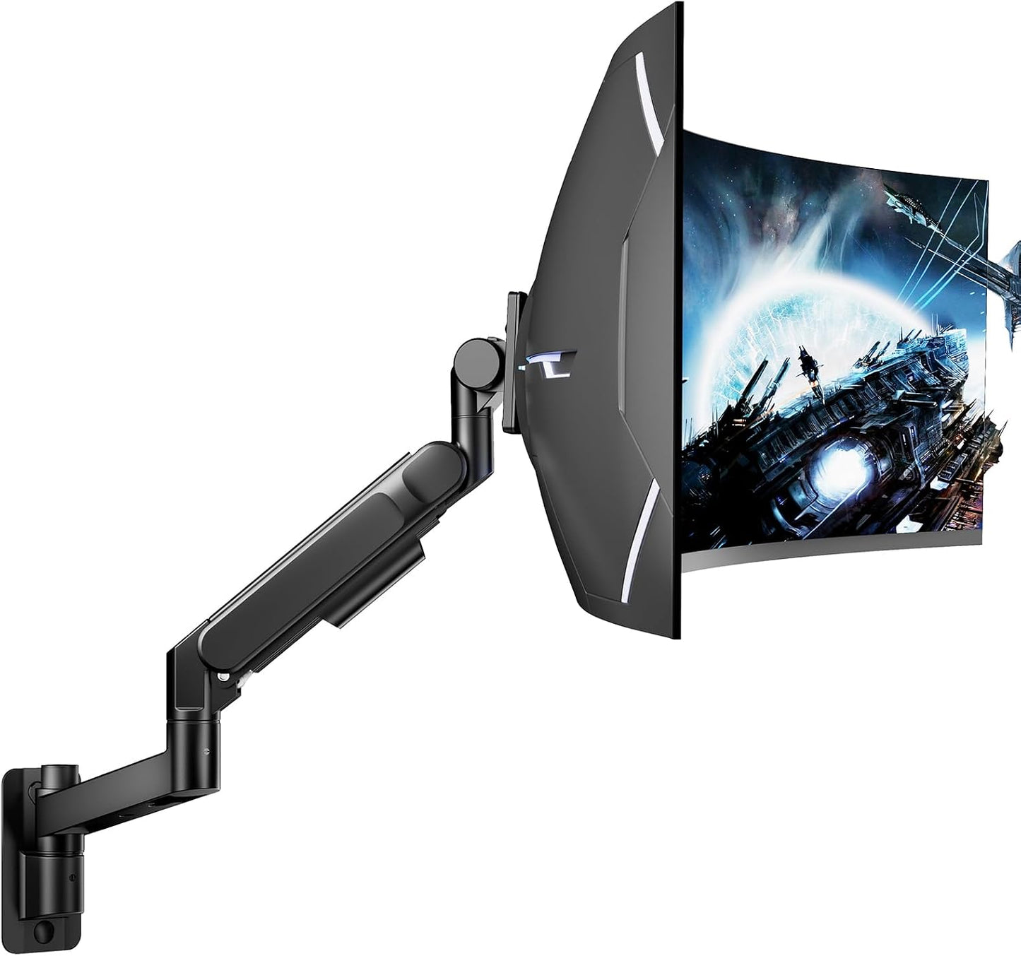 ARES WING Monitor Wall Mount for 24-57 Inch Ultrawide Screen, Black | Premium Heavy Duty Gaming Monitor Arm for 60 lbs, Full Motion Gas Spring, Bearing Head for Easy Adjustment, 75/100 VESA Mount